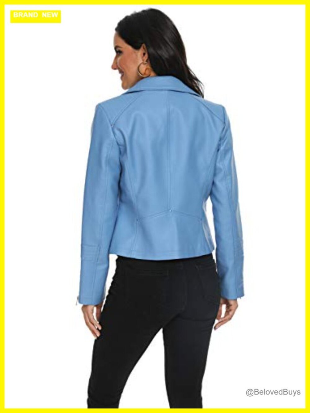 Faux Leather Moto Biker Jacket for Women Vegan Coat - Picture 6 of 6